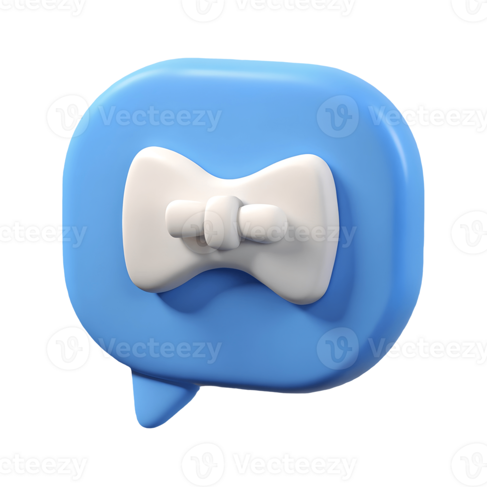 3D blue speech bubble with a white bow tie icon on a transparent background png