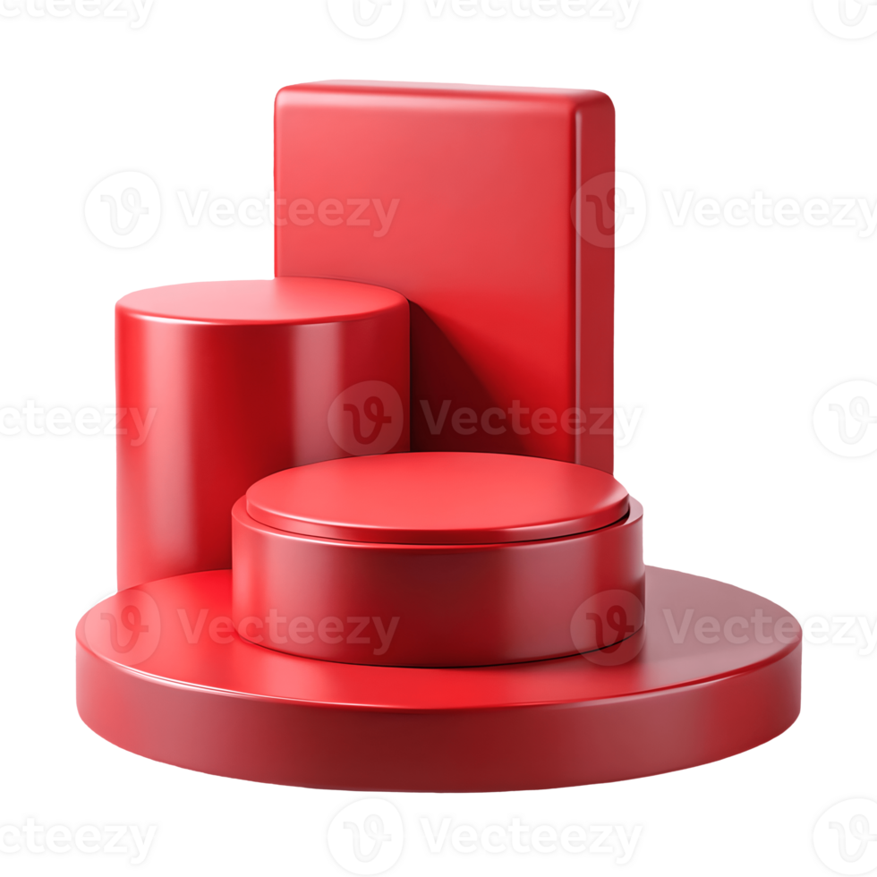 Red Product Display Podium Minimalist Presentation Stage for Showcase, 3D Rendering Transparent Background png