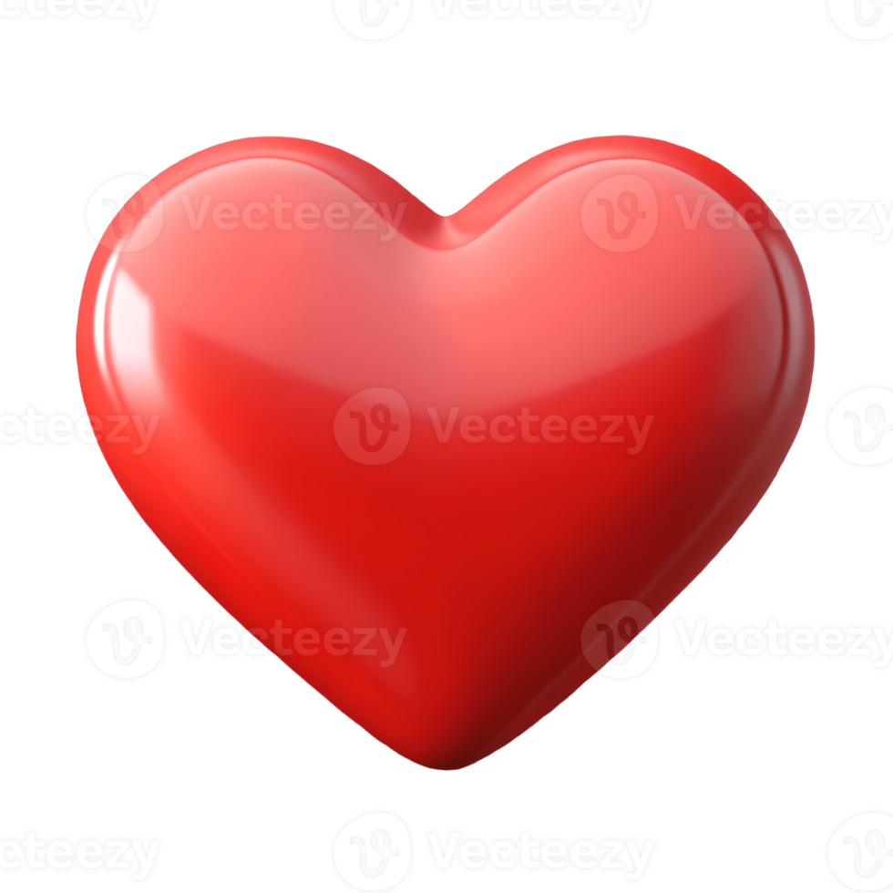 Glossy Red Heart Symbol Isolated on White, Love and Romance Concept for Valentines Day Marketing, Romantic Design Transparent Background png