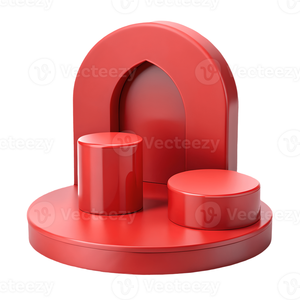 Red 3D Podium Stage Product Showcase Platform, Minimalist Display for Presentation, Abstract Backdrop Transparent Background png