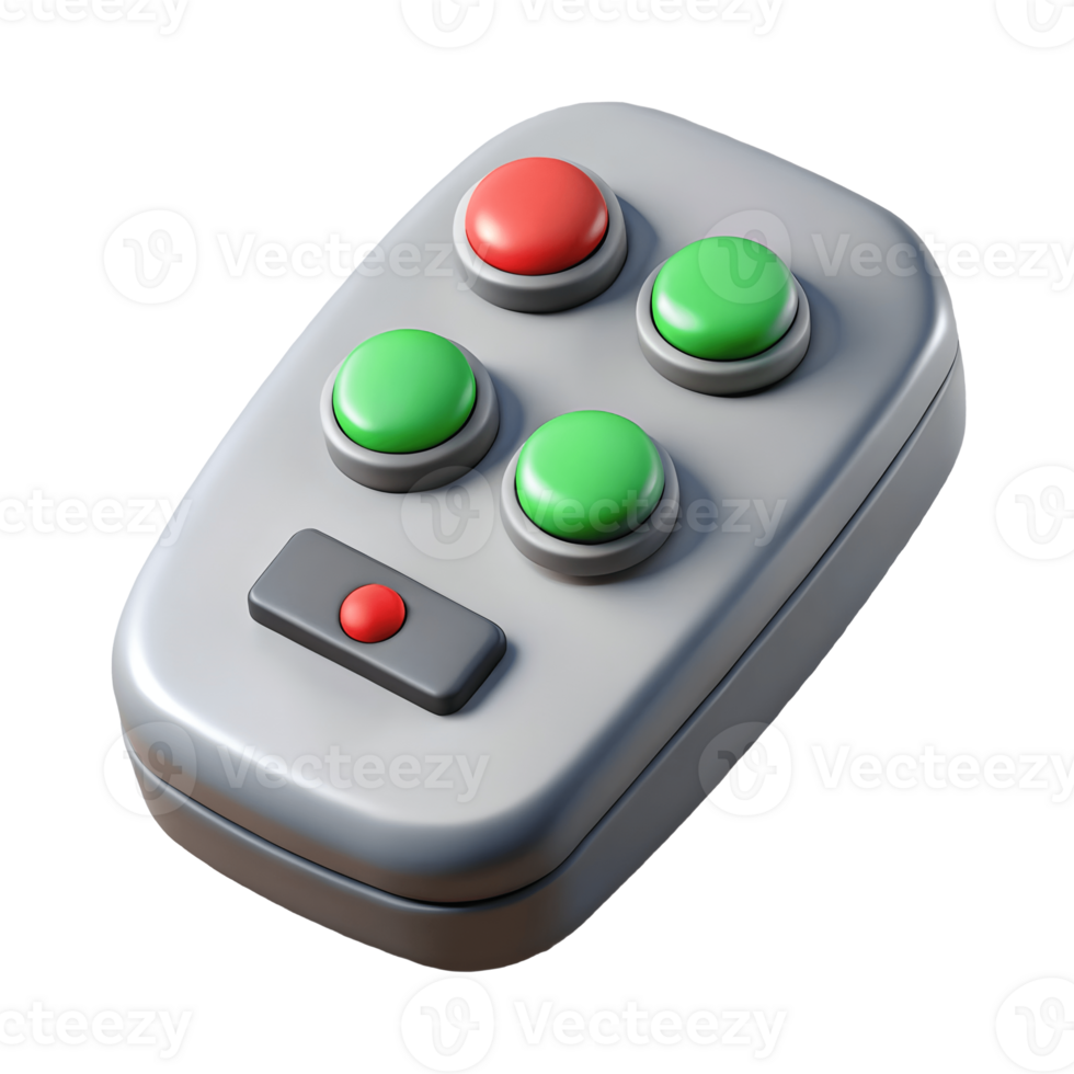 Cartoon Remote Control with Green and Red Buttons, Isolated on White, Isometric View, Gaming Device, Toy Transparent Background png