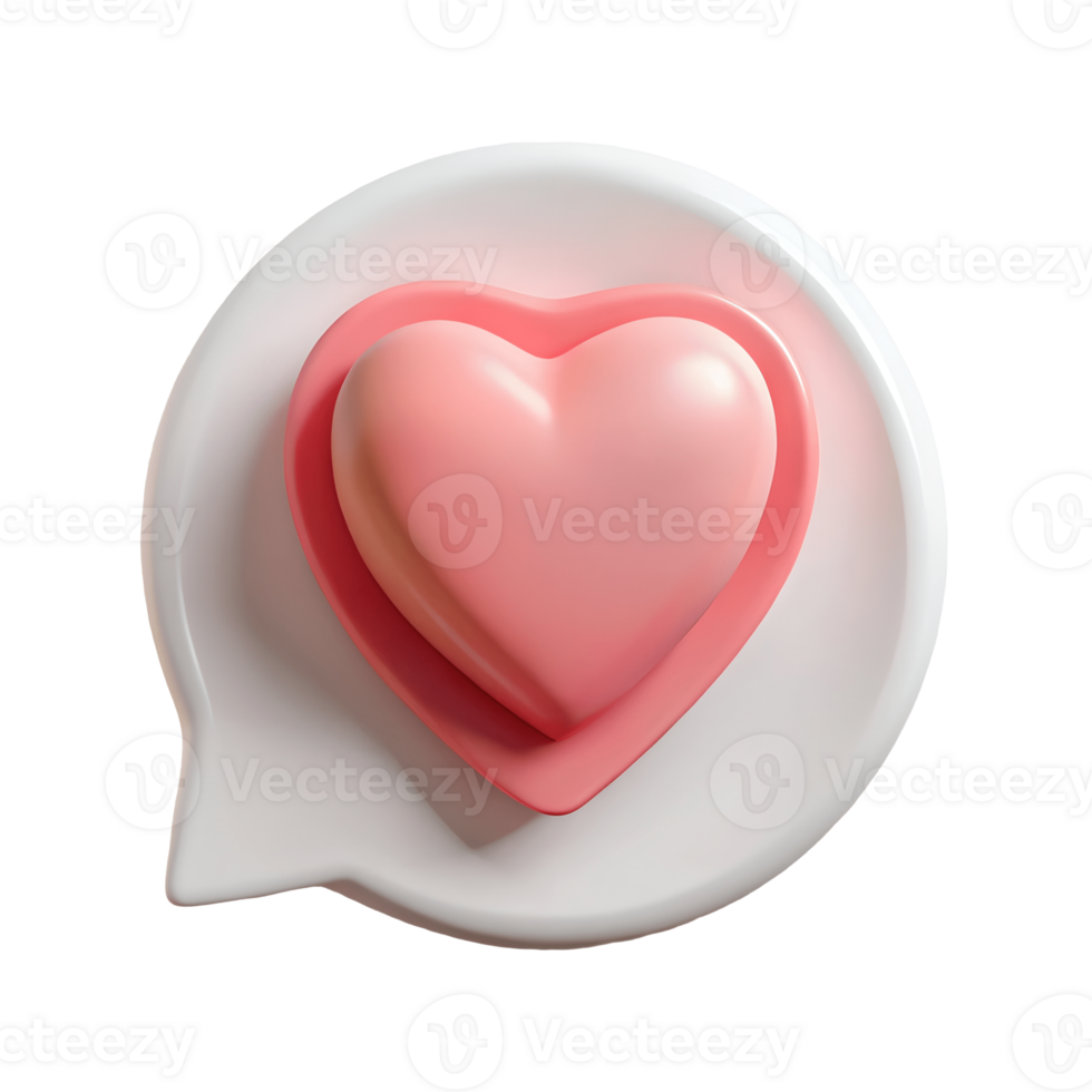 3D Rendered Pink Heart in White Speech Bubble Love, Romance, and Valentines Day Concept Transparent Background png