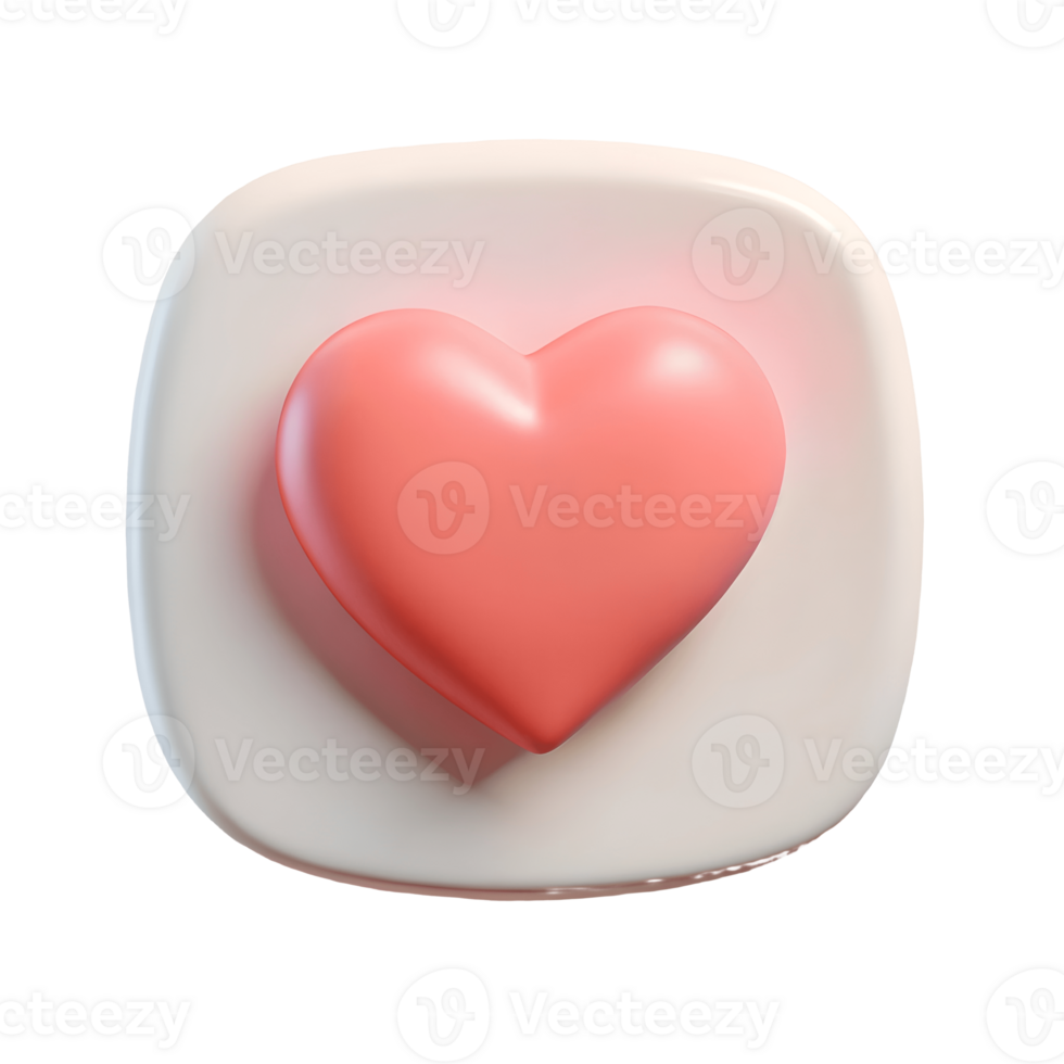 3D Pink Heart on Creamy Rounded Square, Love Symbol, Valentines Day, Social Media, Romance, Tender, Shiny Transparent Background png