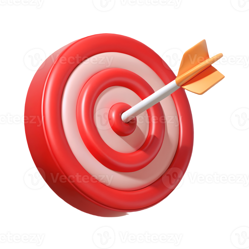 Bullseye Achieved 3D Target with Arrow, Success and Goal Oriented Concept, Isolated on, Vibrant Colors Transparent Background png