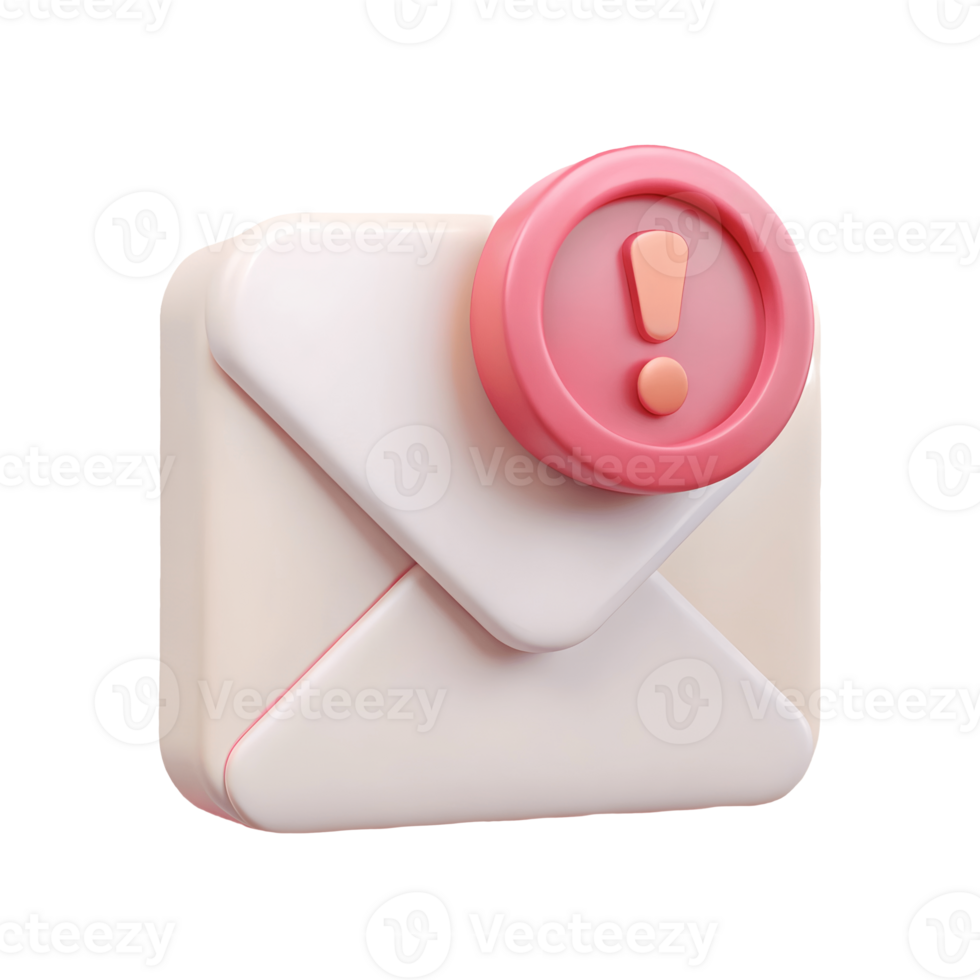 3D Email Icon with Exclamation Point Notification, Important Message Alert, Unread Email, Inbox Reminder Transparent Background png