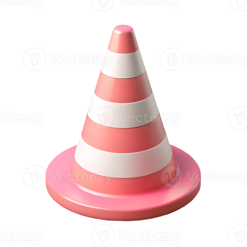 3D Pink Traffic Cone with White Stripes Isolated on, Safety and Construction Concept Transparent Background png