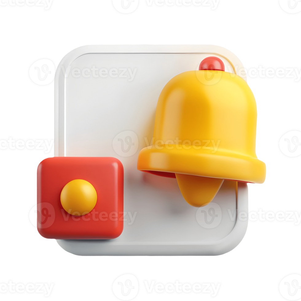 3D Notification Icon Bell and Button on, Alert Reminder Symbol, Modern Design Transparent Background png