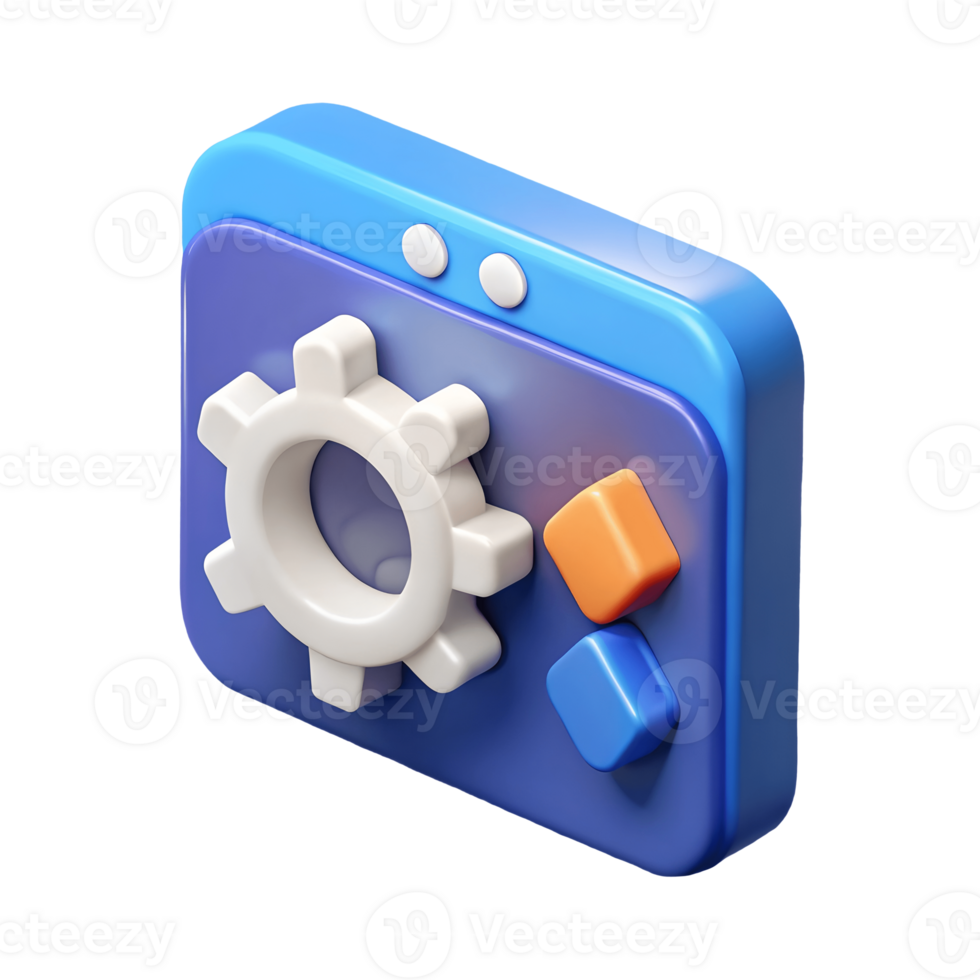 3D Settings Icon Gear, Cubes, and Vibrant Blue Colors, Software Configuration, Options, Customization, Isometric Render Transparent Background png