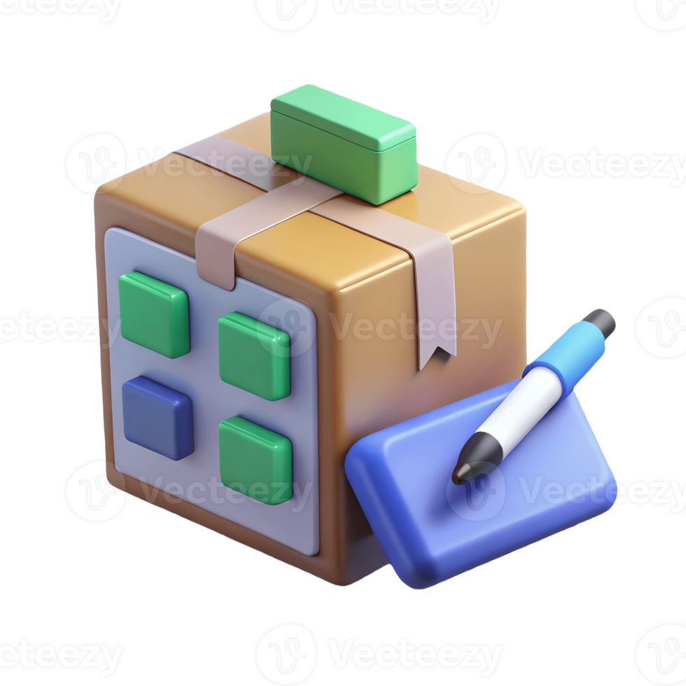 3D Rendered Illustration of Organized Planning System with a Pen and Application Buttons, Featuring Muted Tones and Clean Design Transparent Background png
