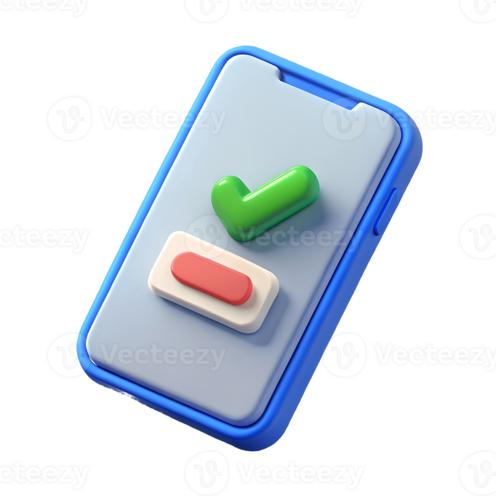 3D Smartphone with Green Check and Red Cross Icons on Blue Frame Display, Approval Concept Transparent Background png
