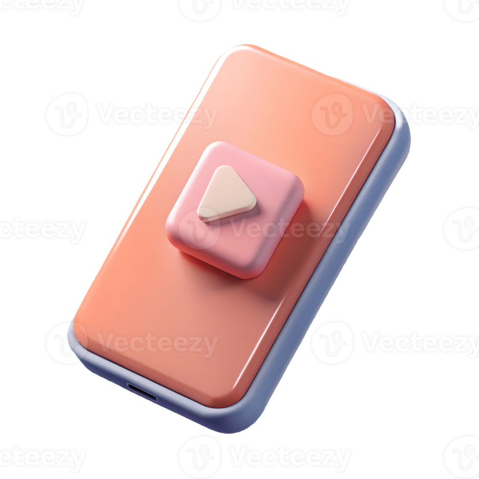 3D Rendered Smartphone with Play Button Pink and Blue Tech Illustration for Digital Media Transparent Background png