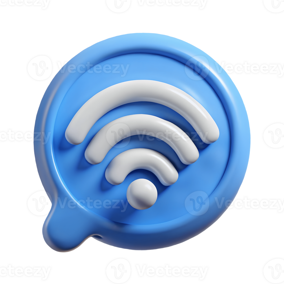 3D Rendered Blue WiFi Icon in a Rounded Speech Bubble Shape for Wireless Connectivity Transparent Background png