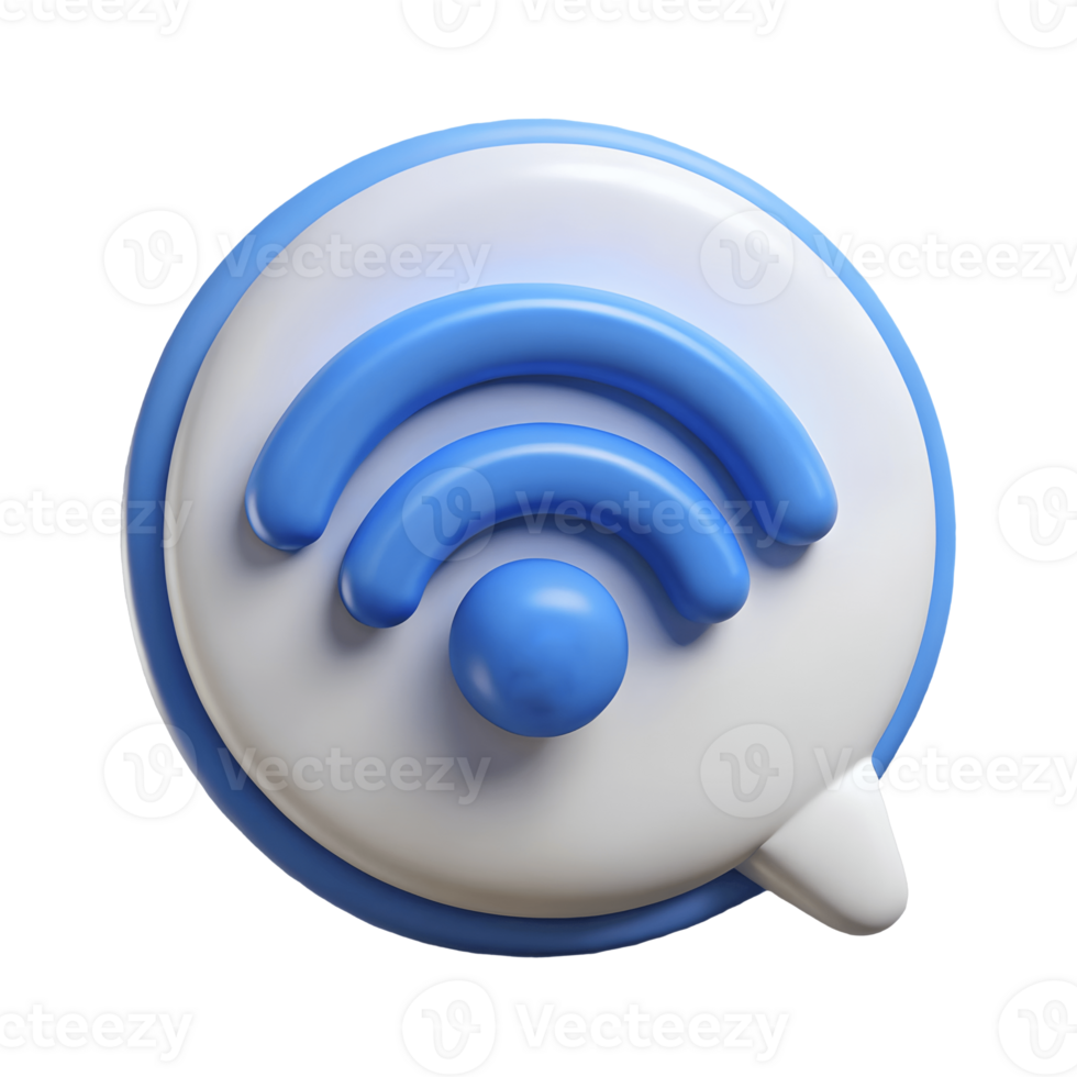 3D Blue and White WiFi Signal Icon within a Speech Bubble, Modern Connectivity Symbol Transparent Background png