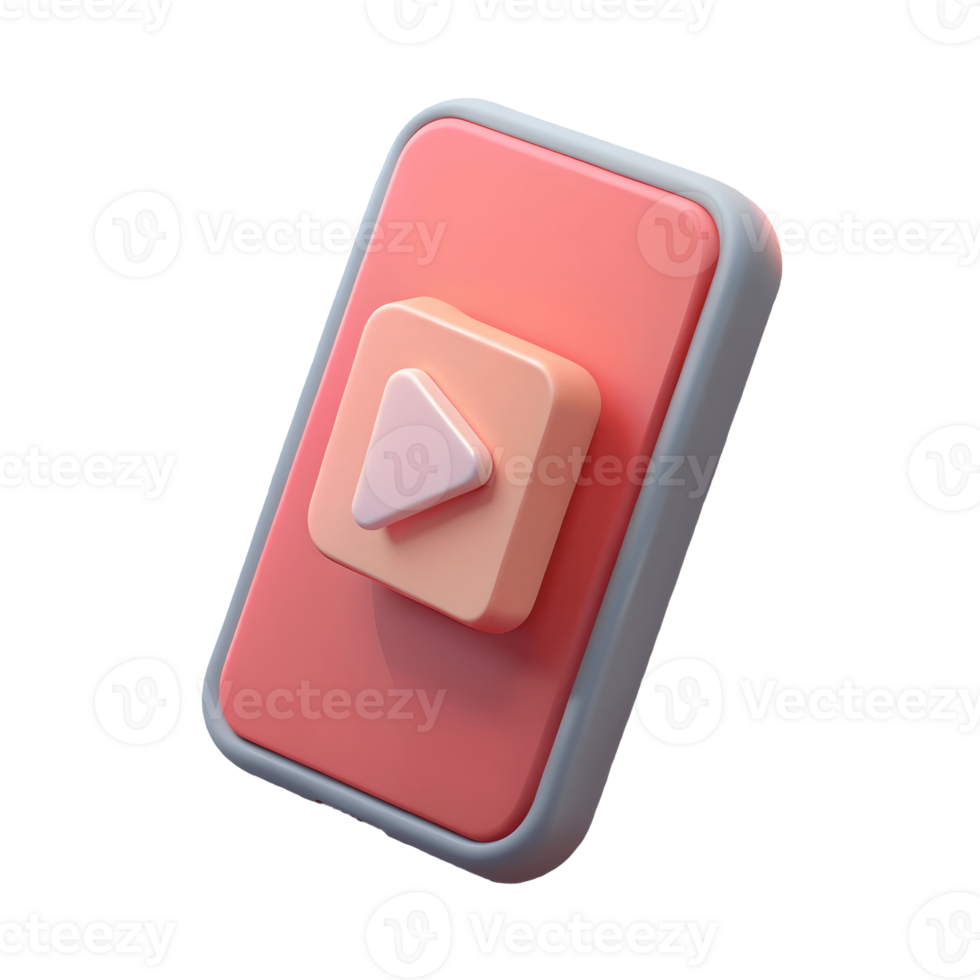3D Pink Smartphone with Play Button for Entertainment and Streaming, Modern App Design, Isolated Transparent Background png