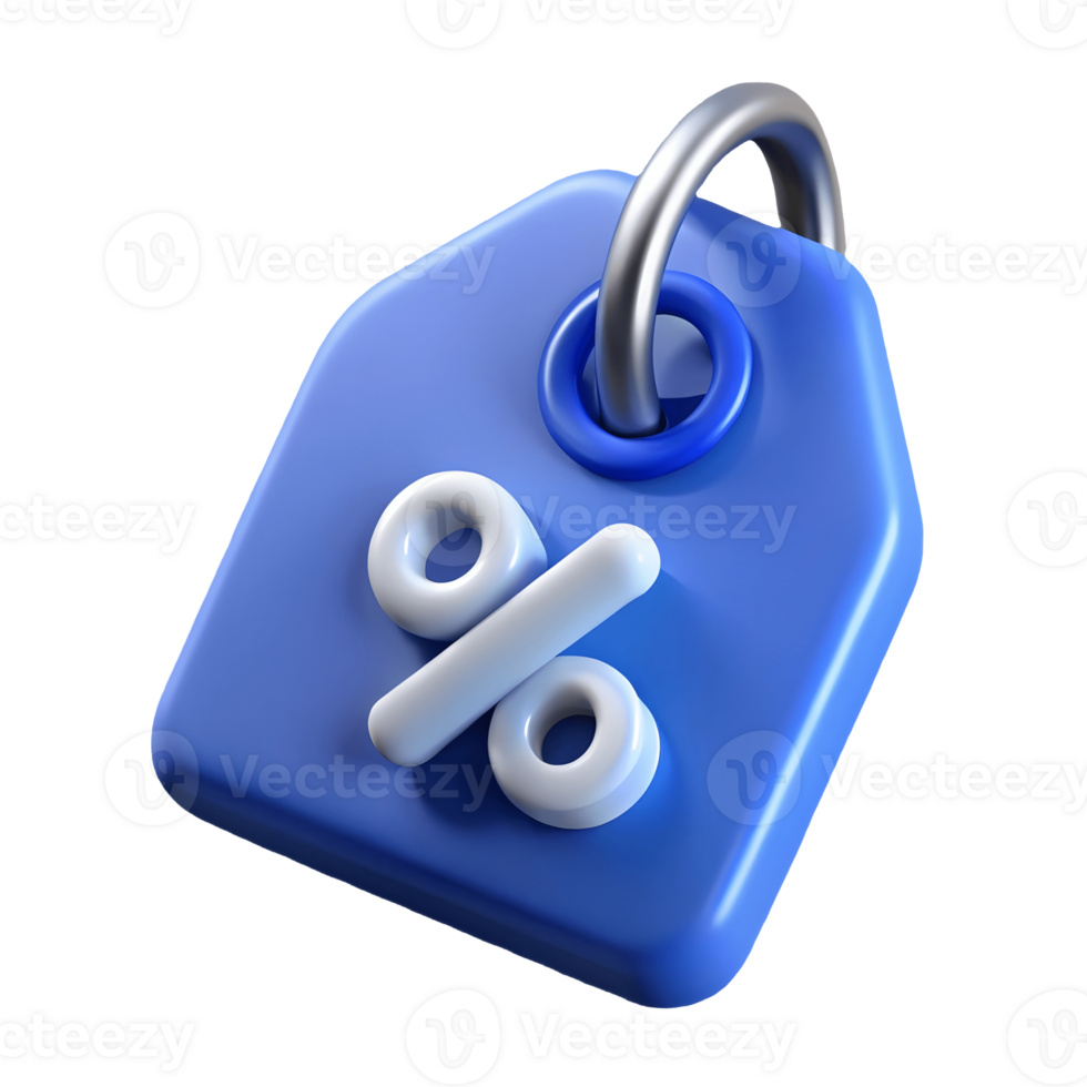 3D Blue Discount Tag with Percentage Sign for Sales and Promotions, isolated against Transparent Background png