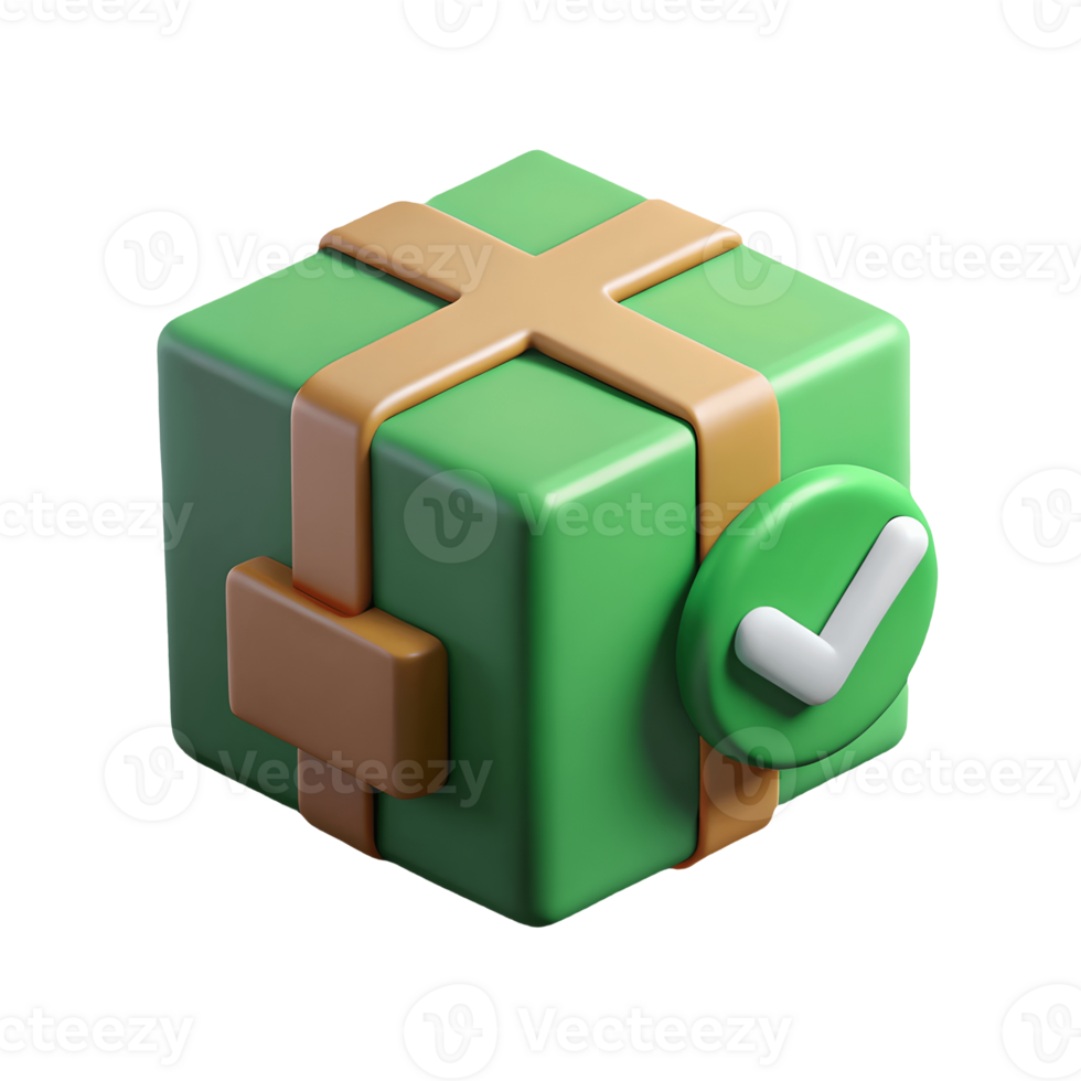 3D Green Gift Box with Checkmark Icon Successful Delivery, Reward, and Confirmation Concept for E-commerce and Online Shopping Transparent Background png