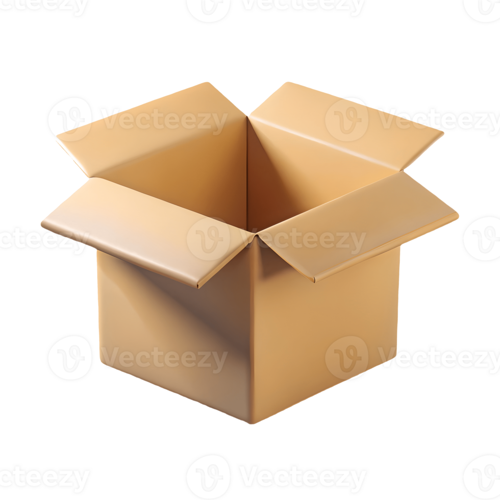Empty Cardboard Box Illustration, Open Flaps, Shipping and Packaging, Delivery Concept, Isolated on, 3D Render Transparent Background png