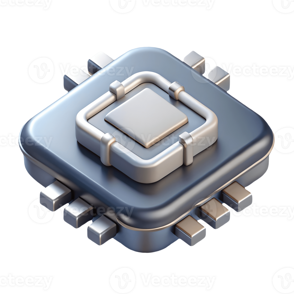 3D Rendered CPU Chip Illustration High Tech Microprocessor Icon with Silver Accents on Transparent Background png