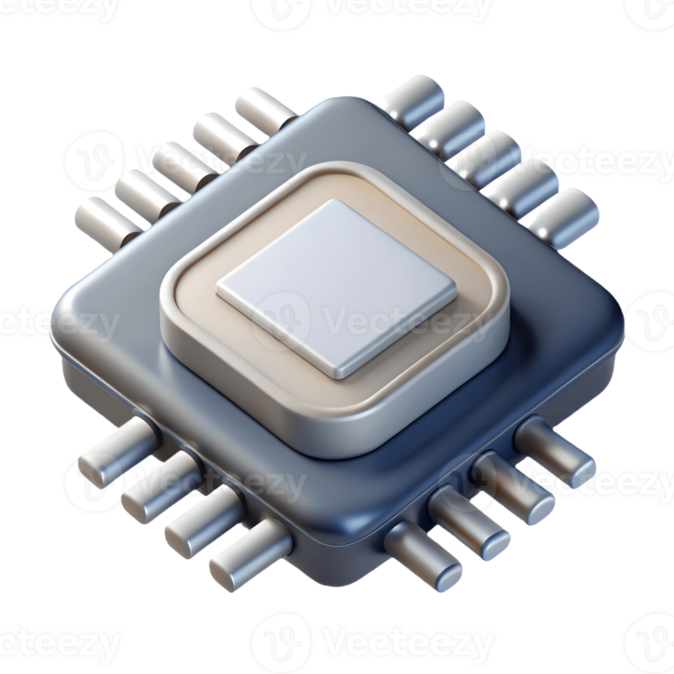 3D Rendered Microchip Illustration, Electronic Component, Clean Design, Silver and Gray, Technology Innovation Transparent Background png