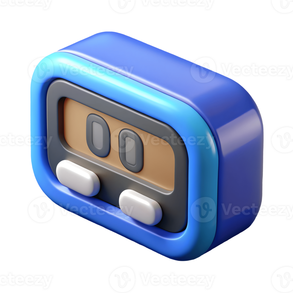 3D Cartoon Blue Digital Alarm Clock on, Cute Timekeeping Device, Home Decor, Isolated Transparent Background png