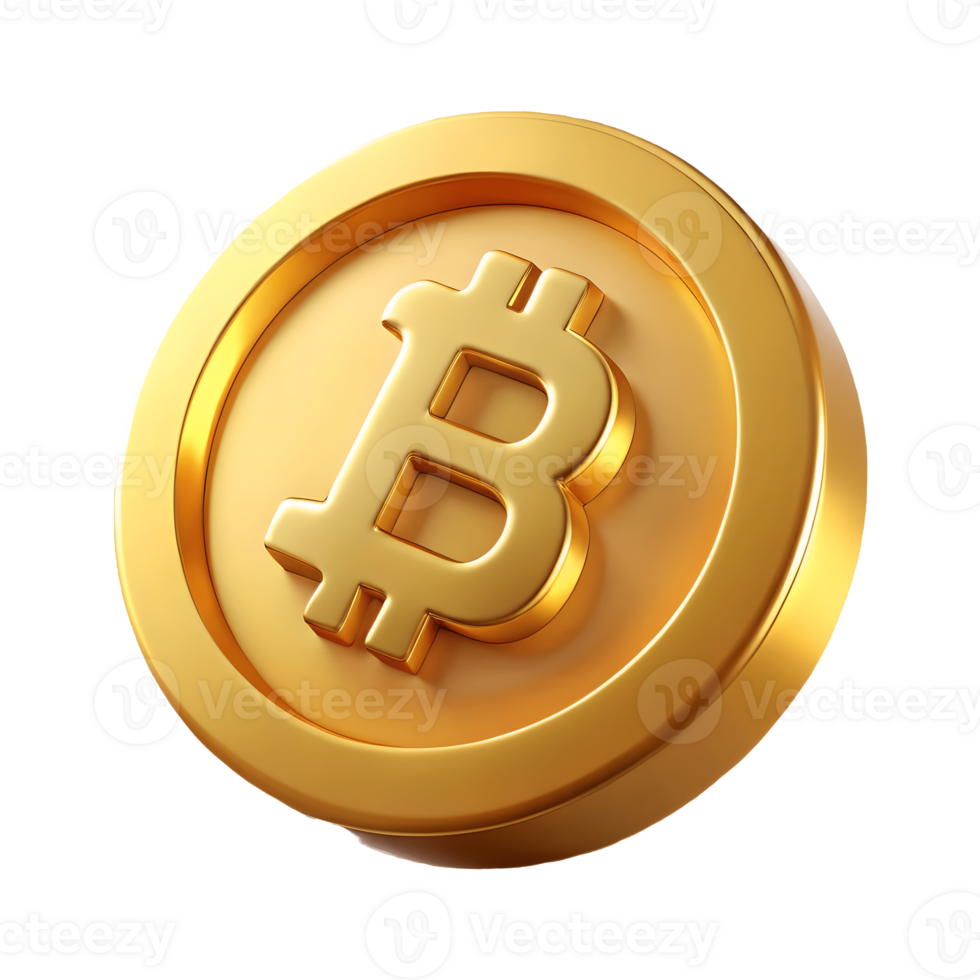 Golden Bitcoin Coin Illustration, Cryptocurrency Digital Currency, Shiny Investment, Financial Technology, Decentralized Money, Isolated on Transparent Background png
