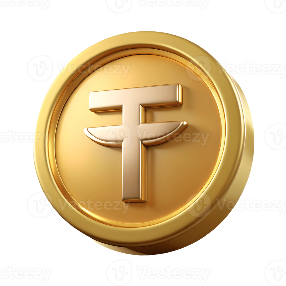 Golden Tenge Coin Illustration Cryptocurrency, Kazakhstan Currency, Finance, Wealth, Investment, Digital Money, Shiny, Isolated Transparent Background png