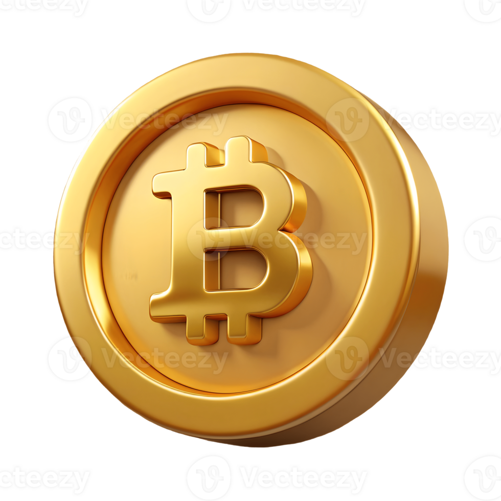 Gold Bitcoin Coin Digital Currency Cryptocurrency Investment Finance Tech Golden Round Token Isolated on Shiny Virtual Money Illustration Transparent Background png