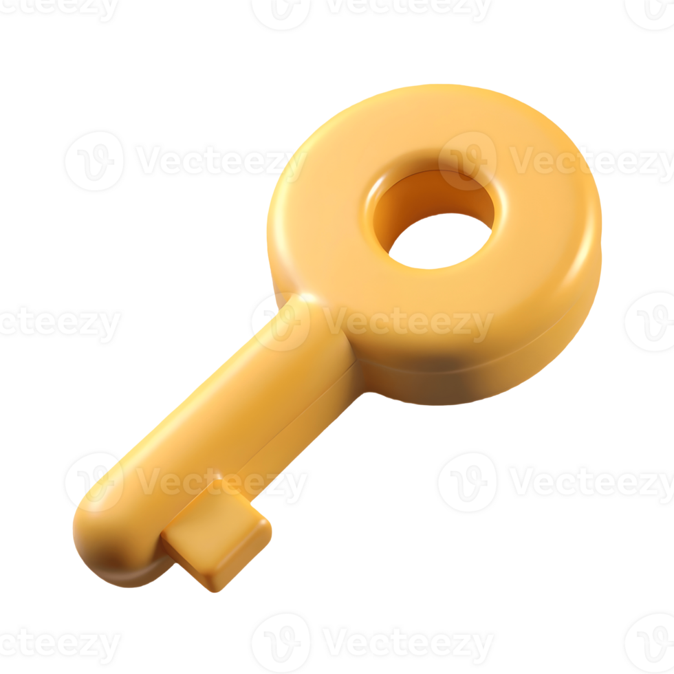Cartoon Yellow Key Illustration on, a Simple and Playful 3D Render for Design Elements Transparent Background png