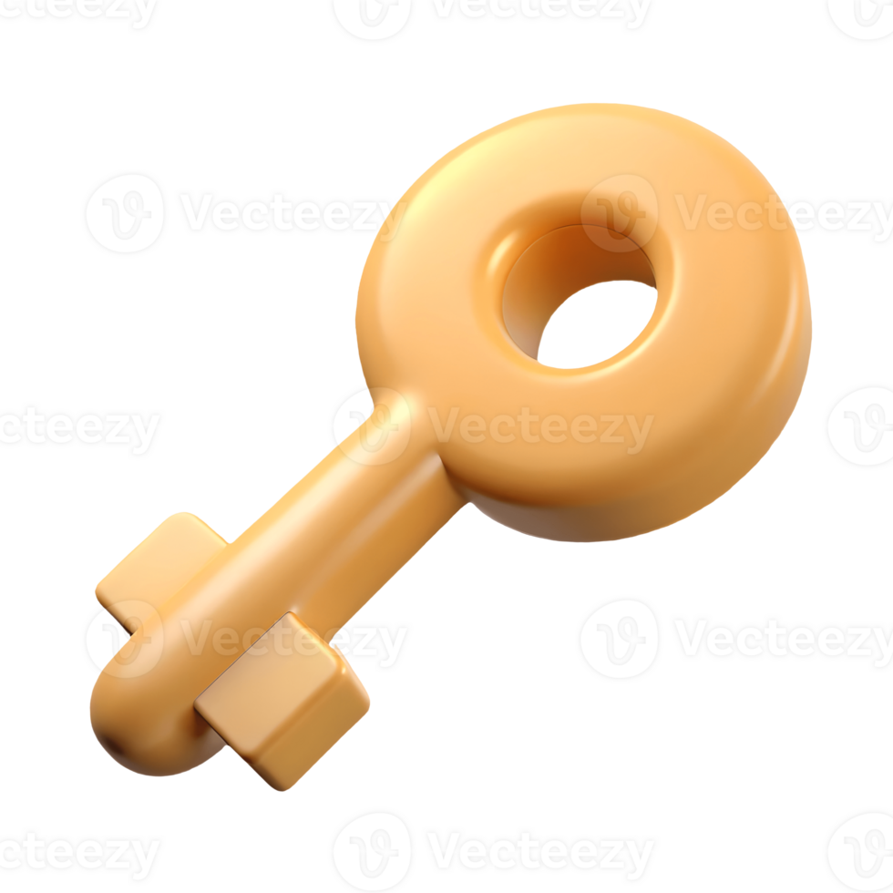 Isolated 3D Yellow Key Illustration Lock Opening, Security, and Childhood Playfulness on Transparent Background png