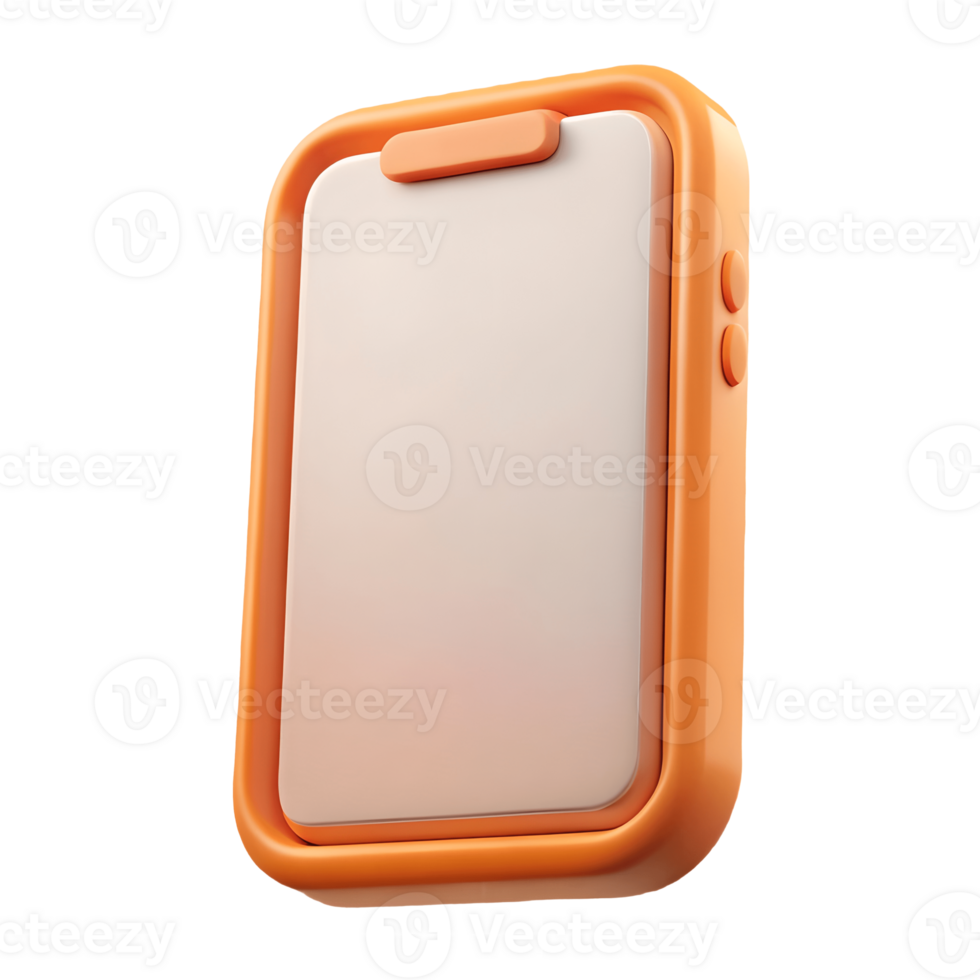 Orange 3D Phone Mockup with Blank Screen for App and UI Design Showcase, Isolated on White Transparent Background png