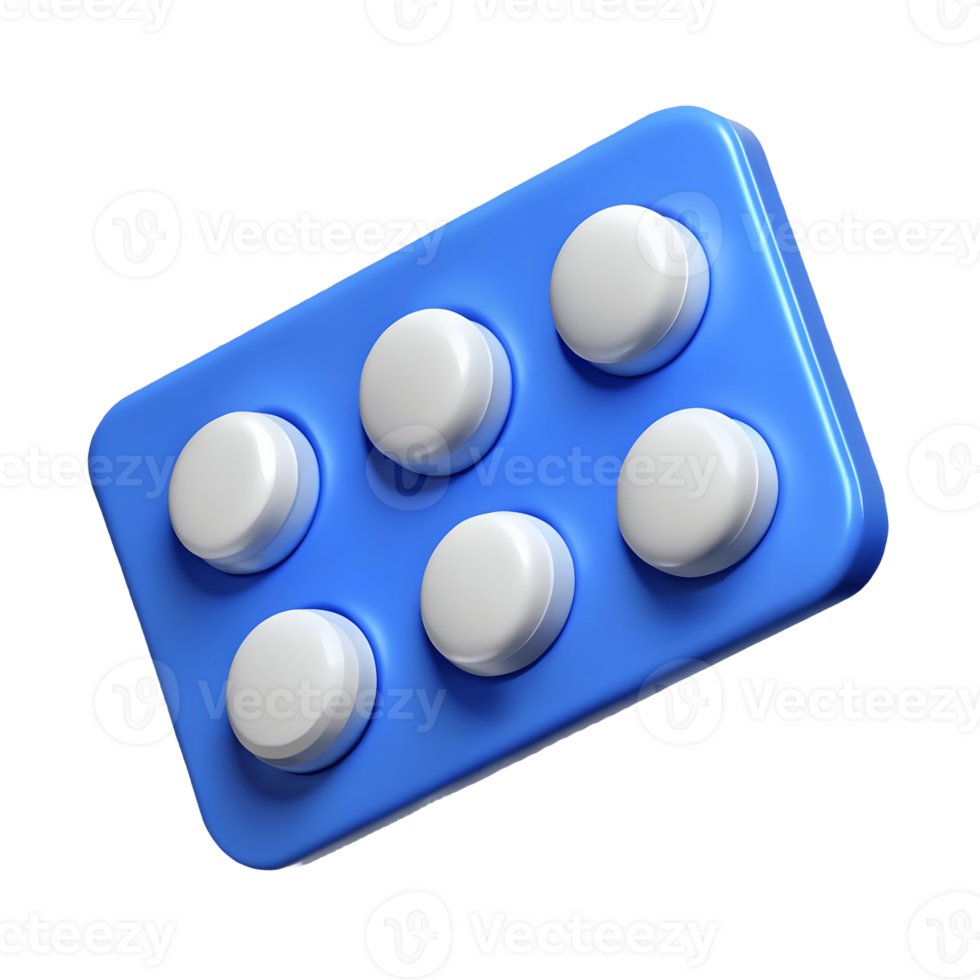 Blue Blister Pack 3D Render of Medication Tablets for Health, Medicine, and Pharmaceutical Use Transparent Background png