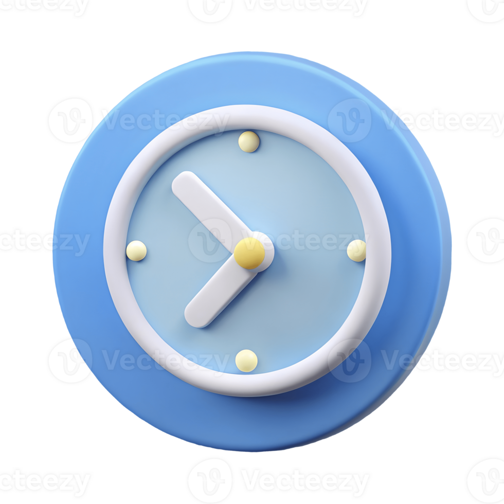3D Rendered Blue Wall Clock Icon Showing Time, Round Design, Modern Minimalist Style, Cartoonish and Playful Aesthetic Transparent Background png