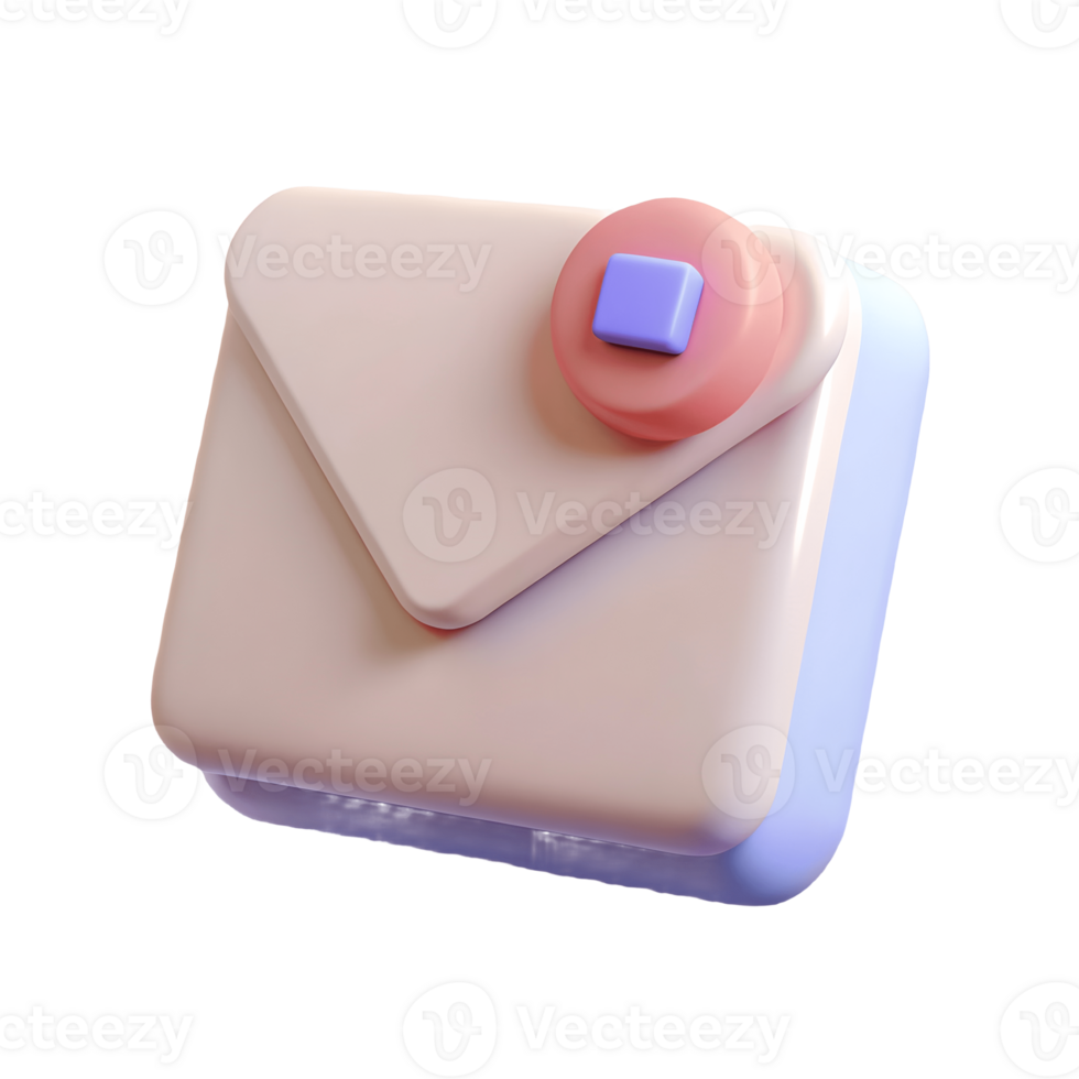 3D Rendered Email Notification Icon with Unread Message, Modern Design, Pastel Colors, Isolated Transparent Background png