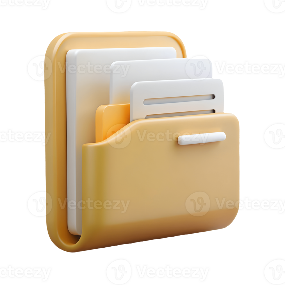 3D Yellow Folder Icon Organized Documents and Files, Digital Illustration for UI and UX Design, Information Management. Transparent Background png