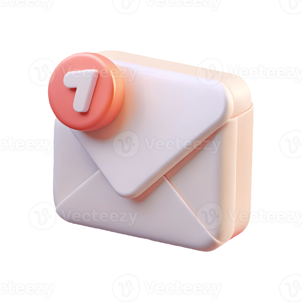 3D Rendered Email Notification Icon with One Unread Message, Digital Communication and Technology Transparent Background png