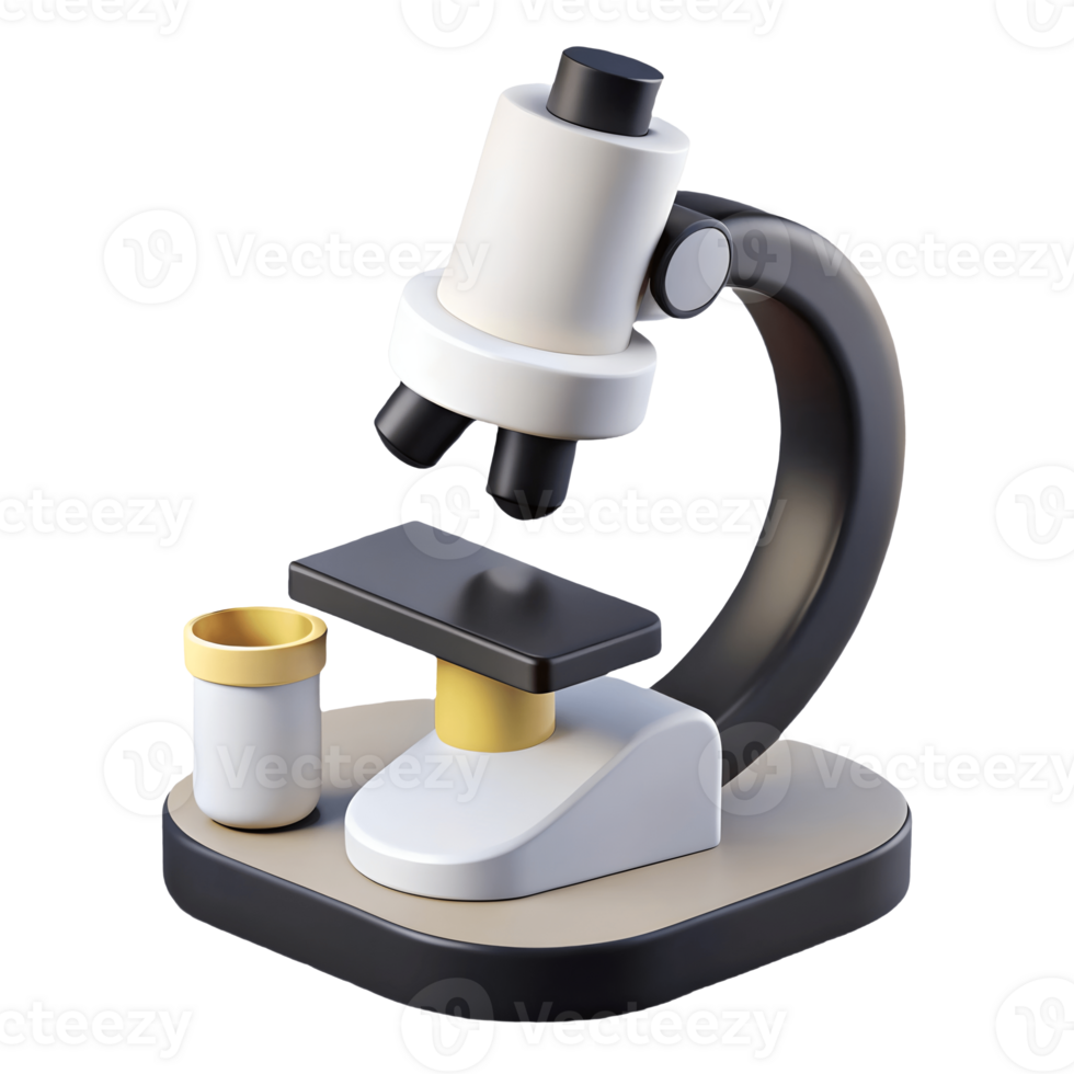 Cartoon Microscope Illustration 3D Render of Lab Equipment on for Science and Education Transparent Background png