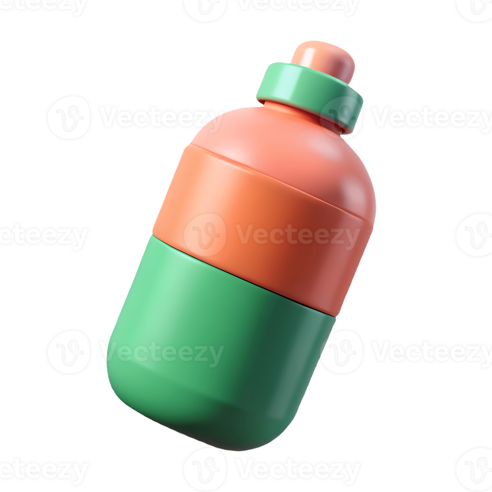 Colorful 3D Water Bottle Render, Modern Minimalist Design, Pink Orange Green, Plastic Bottle, Isometric, Clean Background Transparent Background png