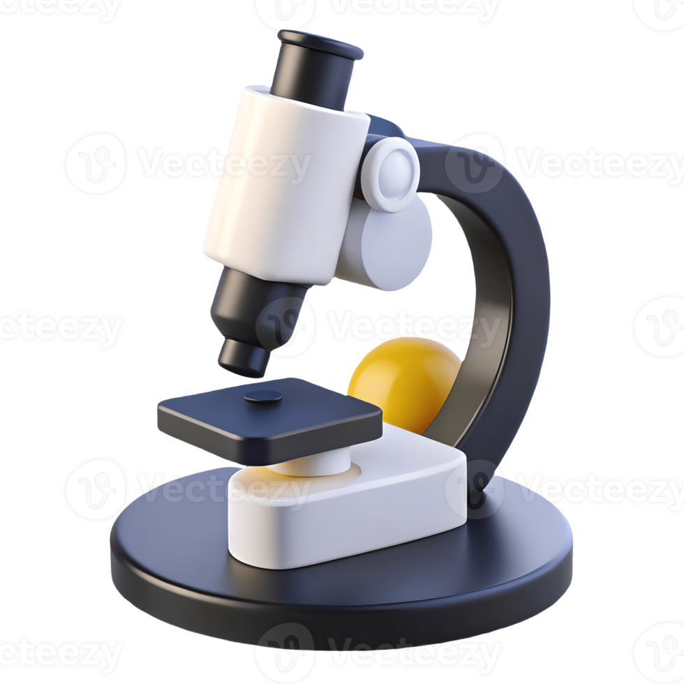 3D Rendering of a Cartoon Microscope on a, Scientific Research, Educational Tool, Laboratory Equipment, Close Up Transparent Background png