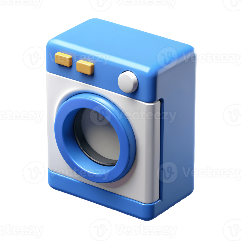 3D Washing Machine Appliance Icon, Clean Laundry, Modern Home, Blue and White Design, Home Appliance, Laundry Room, Isometric View Transparent Background png