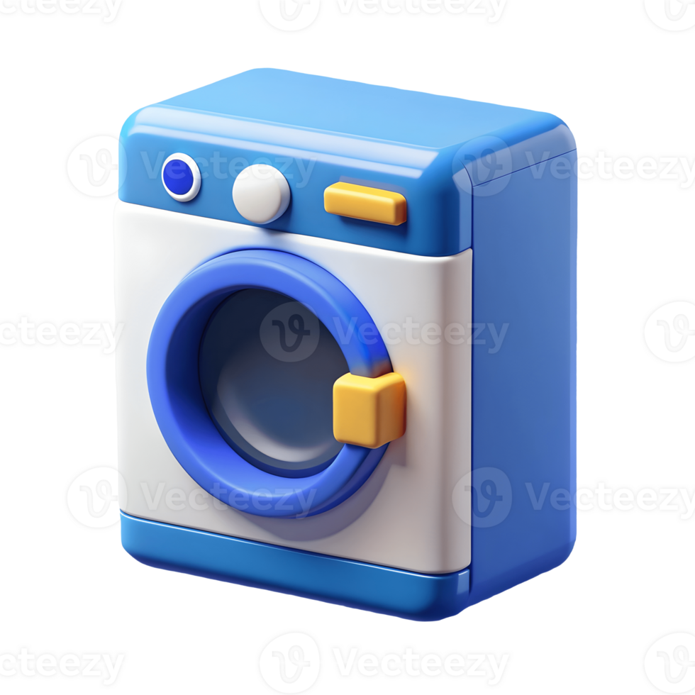 Cartoon Washing Machine Appliance 3D Render Isolated Laundry Equipment, Modern Home Appliance, Colorful Design, Clean and Functional Transparent Background png