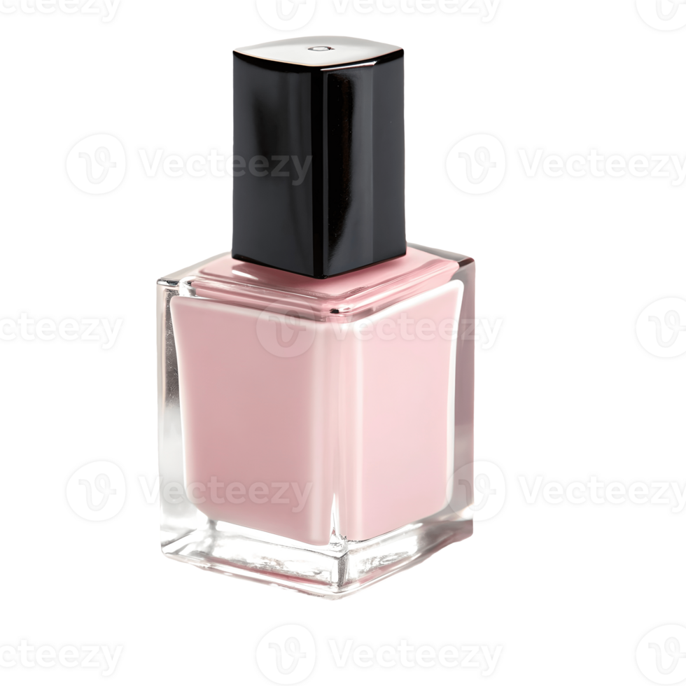 Elegant Nail Polish Bottle Light Pink Lacquer with Glossy Black Cap, Studio Shot, Cosmetic Beauty, Minimalist Style, Isolated on White Transparent Background png
