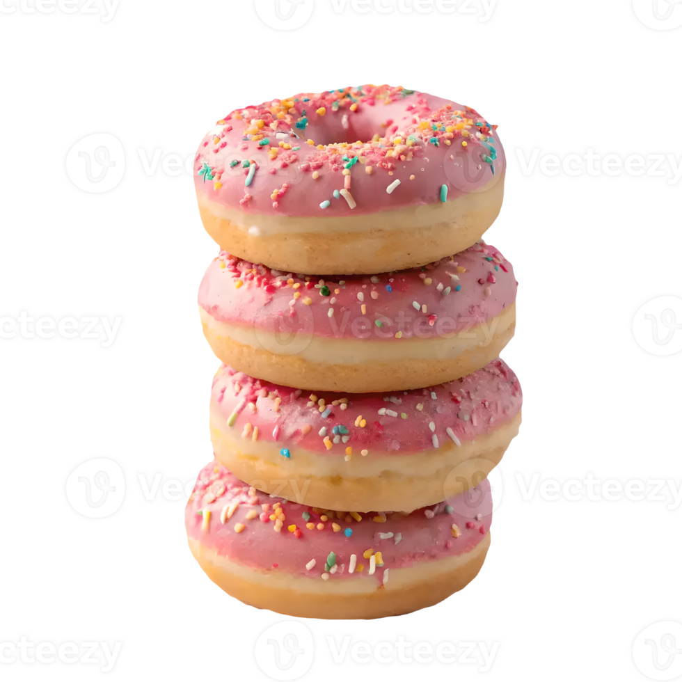 Stacked Pink Frosted Donuts with Sprinkles on, Delicious Treat, Sweet Dessert, Food Photography, Confectionery, Bakery Indulgence Transparent Background png
