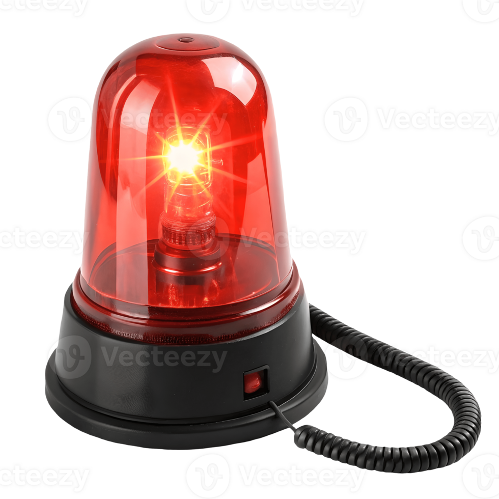 Red Emergency Light with Rotating Beacon and Power Cord, Safety Alert Device, Security Warning System, Visual Alarm Signal Transparent Background png