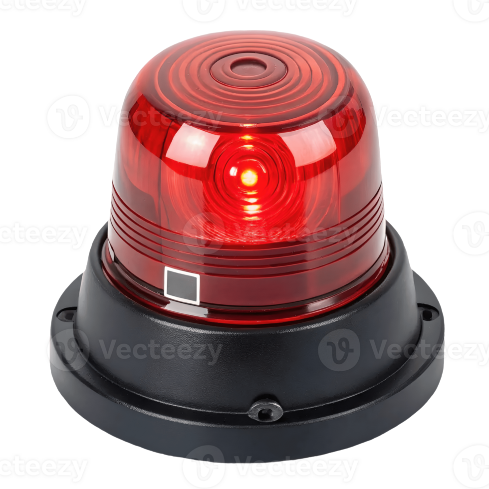 Red Emergency Flasher Light Beacon on Black Base, Rotating Warning Signal Device, Isolated Object, Safety Equipment Transparent Background png