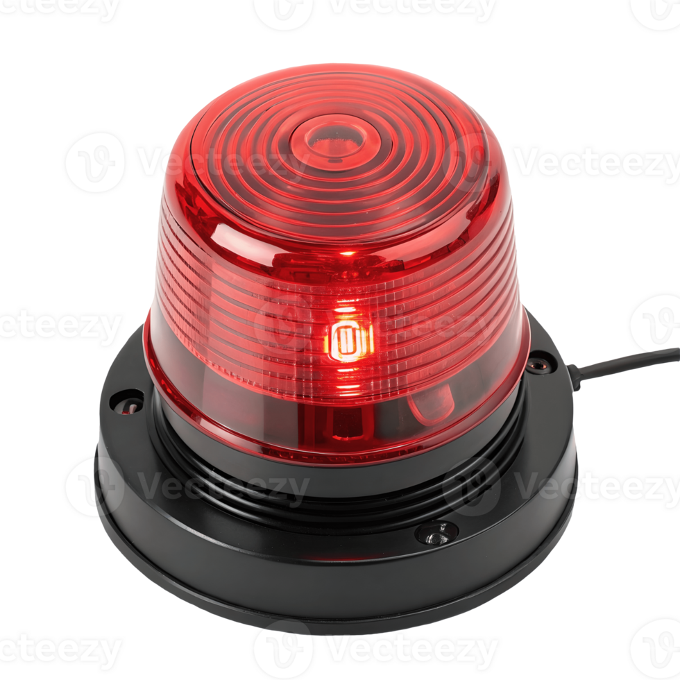 Illuminated Red Emergency Beacon Light, Safety Alert, Warning Signal, Rotating Beacon, Emergency Vehicle, Construction Safety, Hazard Alert, Industrial Safety, High Visibility Transparent Background png