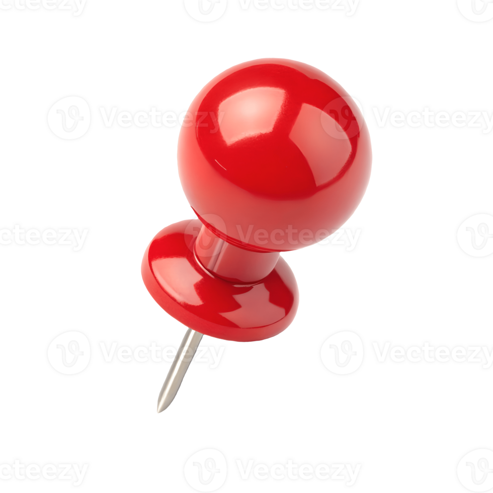 Glossy Red Push Pin Isolated on, Close-up Stationary Office Supply, Tack for Bulletin Board Transparent Background png