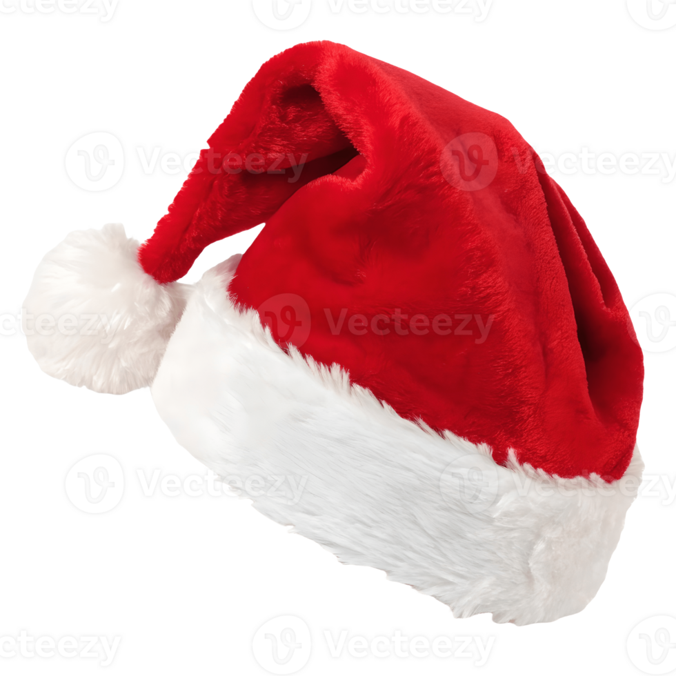 Festive Santa Hat Classic Red and White Plush Christmas Headwear Isolated for Holiday Cheer and Decoration Transparent Background png