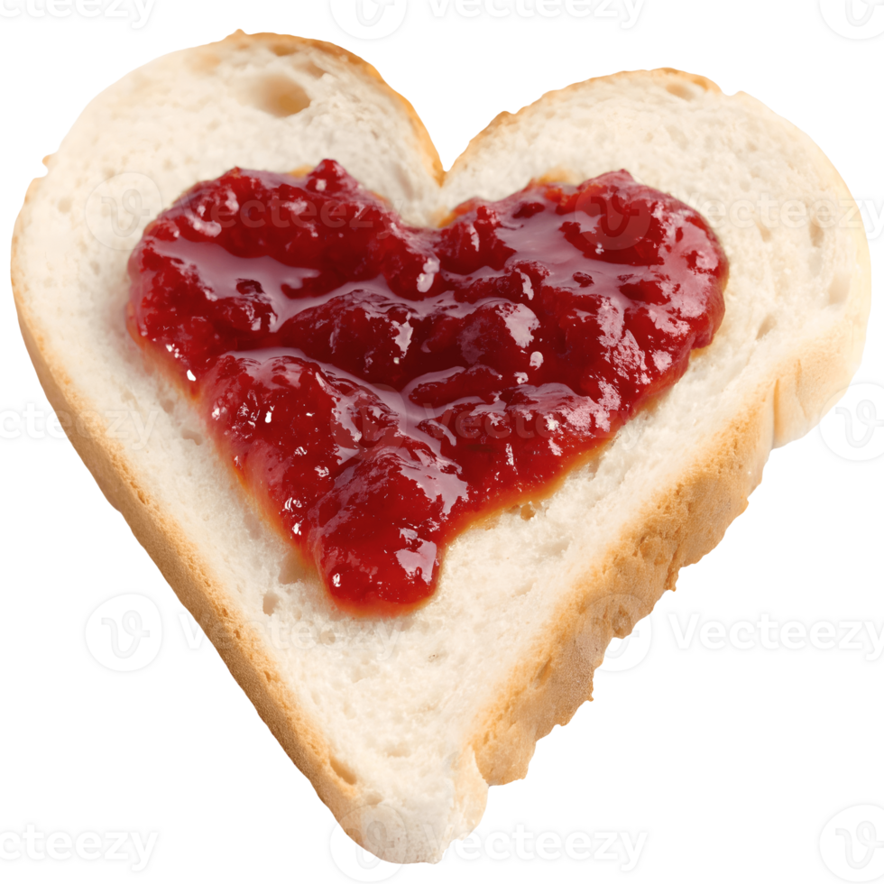 Heart Shaped Bread with Jam Sweet Breakfast, Romantic Food, Valentines Day Treat, Homemade Toast, Isolated on White, Culinary Delights, Heartfelt Gesture Transparent Background png