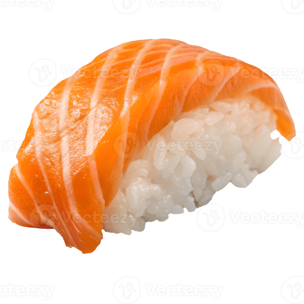 Delicious Salmon Nigiri Sushi Isolated on, Japanese Cuisine, Fresh Seafood, Culinary Delights, Close-up Studio Shot Transparent Background png