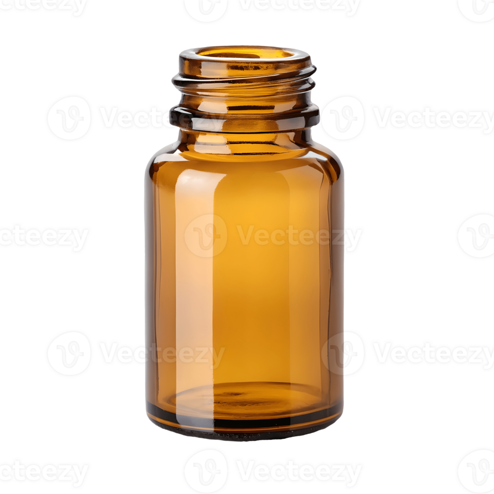 Empty Amber Glass Bottle Pharmaceutical Grade Container for Essential Oils, Aromatherapy, Herbal Remedies, and Liquid Storage in a Studio Setting Transparent Background png